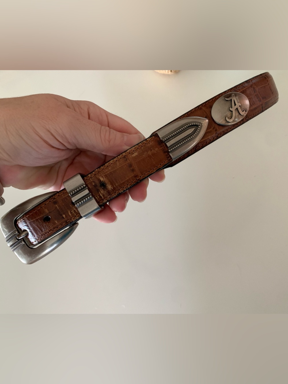 ZEP Pro Alabama Crimson Tide Brown Leather Belt with Silver Buckle